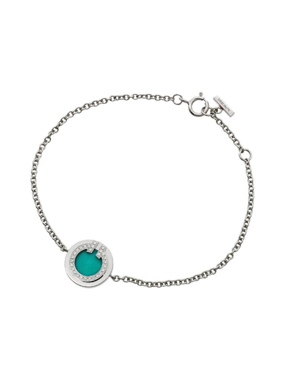 Tiffany & Co Bracelet Ttwo Round Circle 18k White Gold Diamond Turquoise Blue